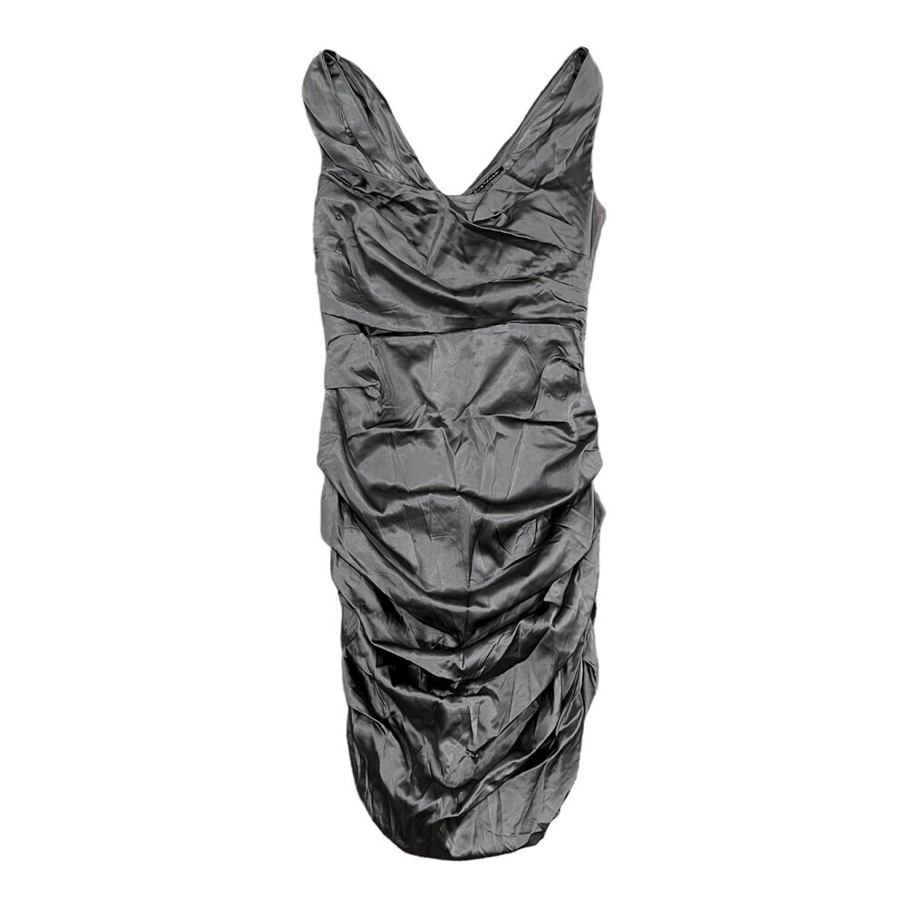 Elie Tahari Gray 100% Silk Ruched Sheath Cocktail Dress 4